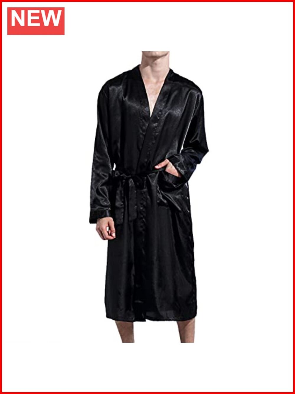 Men's Satin Kimono Robe Silk Classic Long Bathrobe Pockets Lightweight